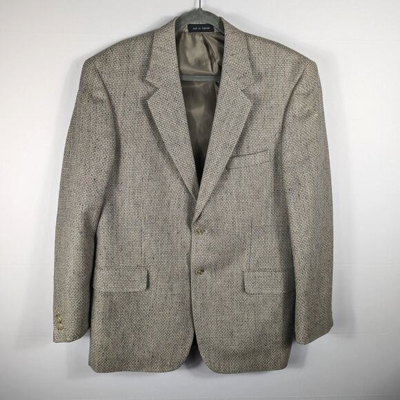 Norm Thompson 41R 100% Silk Tweed Blazer Men Beige Textured Jacket Vintage Woven - Picture 1 of 7